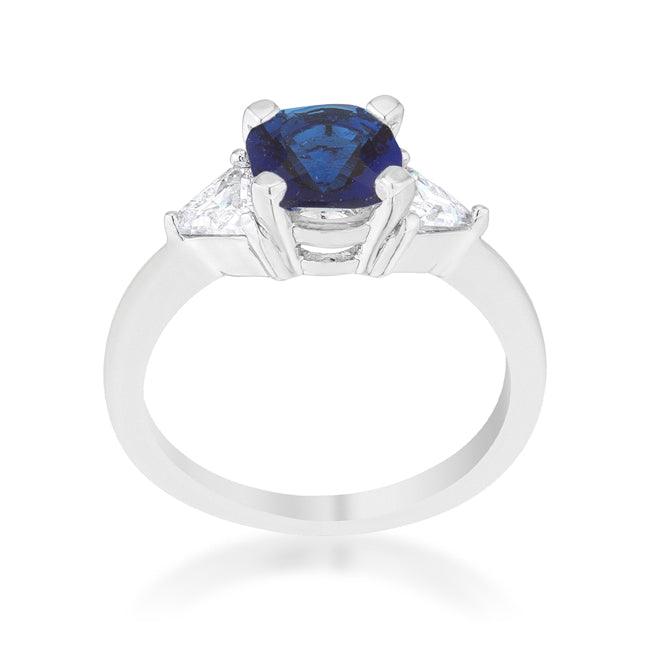 Shonda 1.8ct Sapphire CZ Rhodium Cushion Classic Statement Ring - Flyclothing LLC