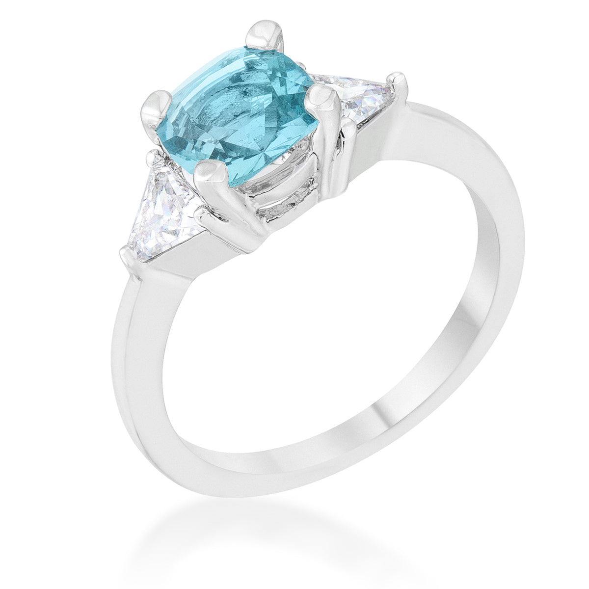 Shonda 1.8ct Blue Topaz CZ Rhodium Cushion Classic Statement Ring - Flyclothing LLC