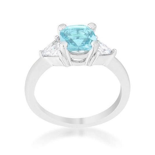 Shonda 1.8ct Blue Topaz CZ Rhodium Cushion Classic Statement Ring - Flyclothing LLC