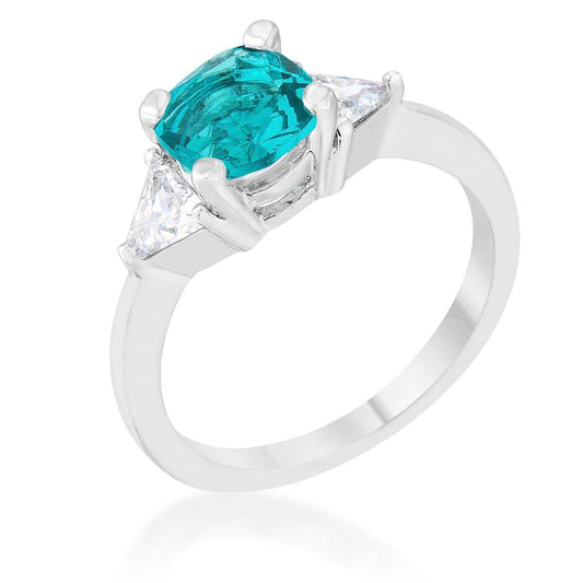 Shonda 1.8ct Aqua CZ Rhodium Cushion Classic Statement Ring - Flyclothing LLC