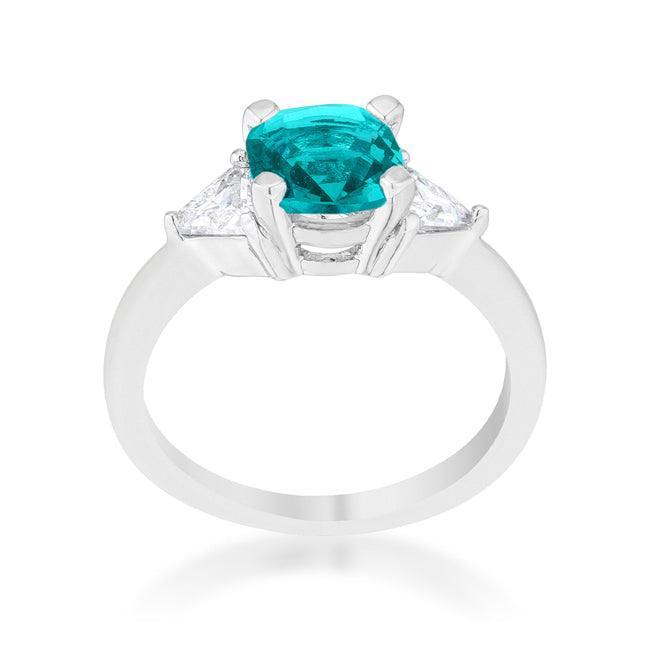 Shonda 1.8ct Aqua CZ Rhodium Cushion Classic Statement Ring - Flyclothing LLC