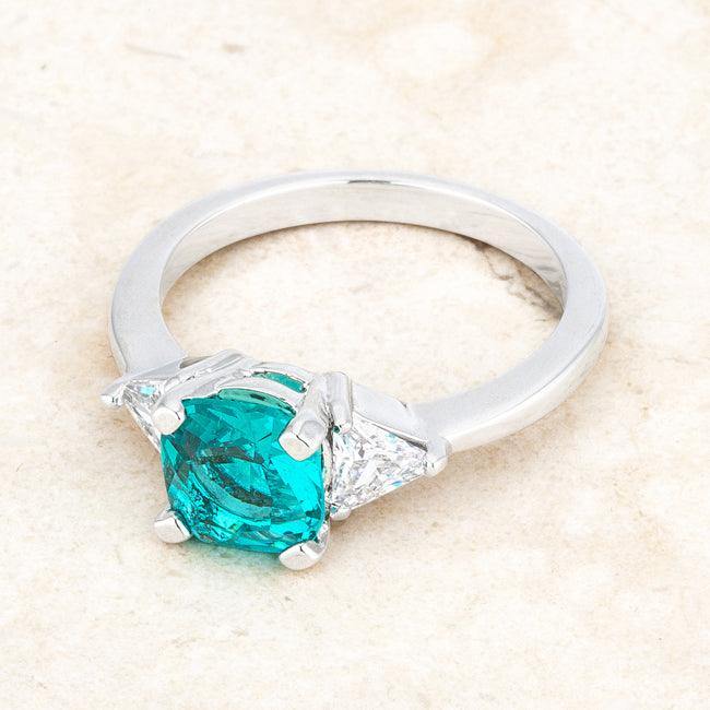 Shonda 1.8ct Aqua CZ Rhodium Cushion Classic Statement Ring - Flyclothing LLC