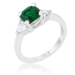 Shonda 1.8ct Emerald CZ Rhodium Cushion Classic Statement Ring - Flyclothing LLC