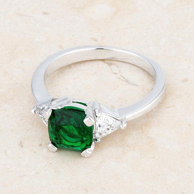 Shonda 1.8ct Emerald CZ Rhodium Cushion Classic Statement Ring - Flyclothing LLC