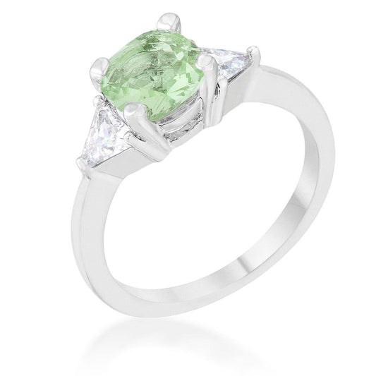 Shonda 1.8ct Peridot CZ Rhodium Cushion Classic Statement Ring - Flyclothing LLC