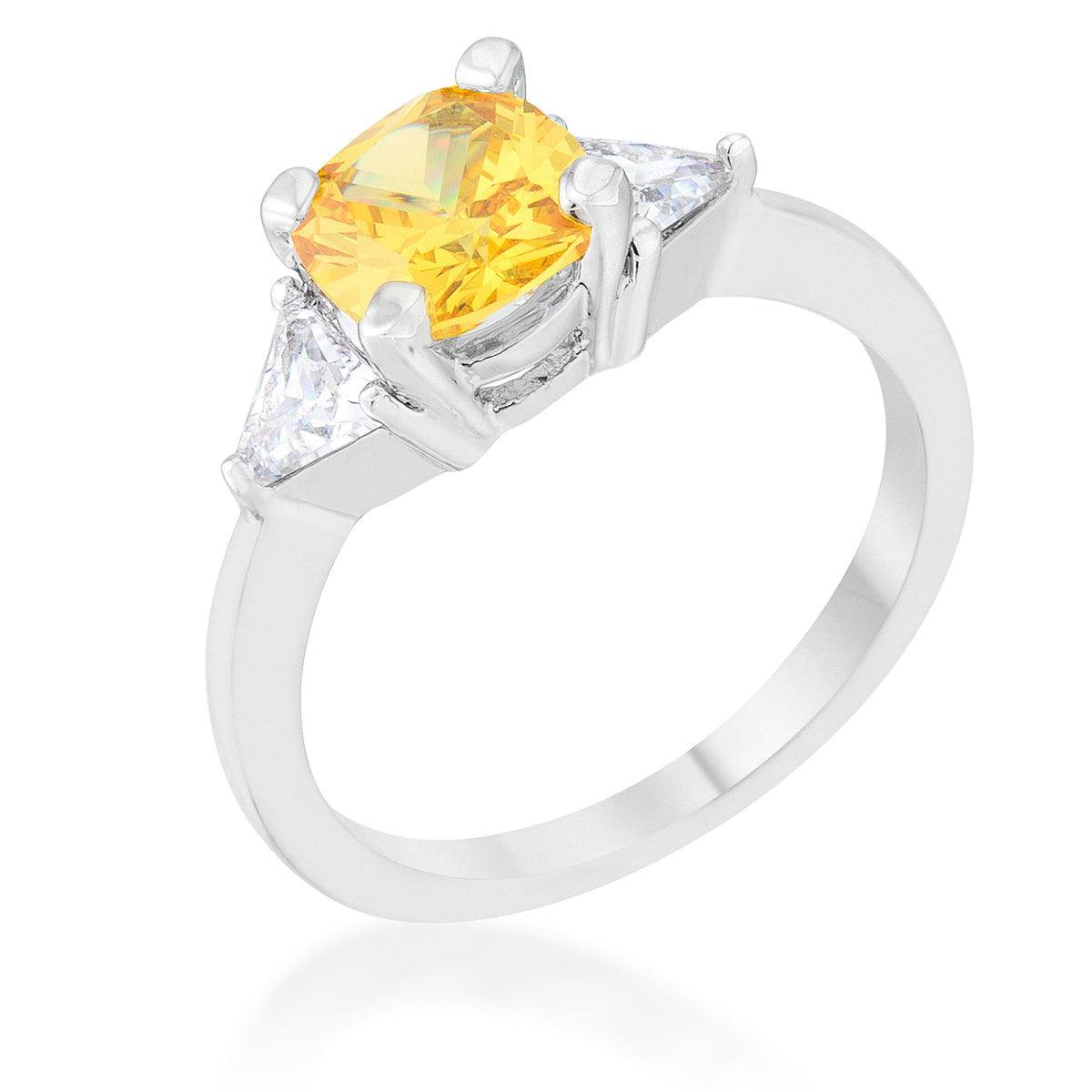 Shonda 1.8ct Canary CZ Rhodium Cushion Classic Statement Ring - Flyclothing LLC