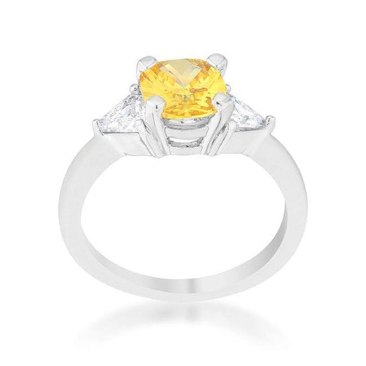 Shonda 1.8ct Canary CZ Rhodium Cushion Classic Statement Ring - Flyclothing LLC