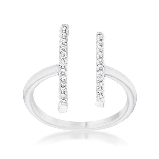 Sharna 12ct CZ Rhodium Parallel Contemporary Ring - Flyclothing LLC