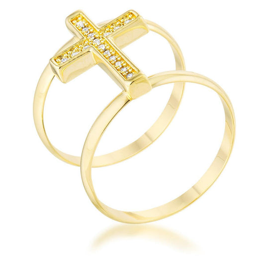 Francis 0.08ct CZ 14k Gold Contemporary Cross Ring - Flyclothing LLC