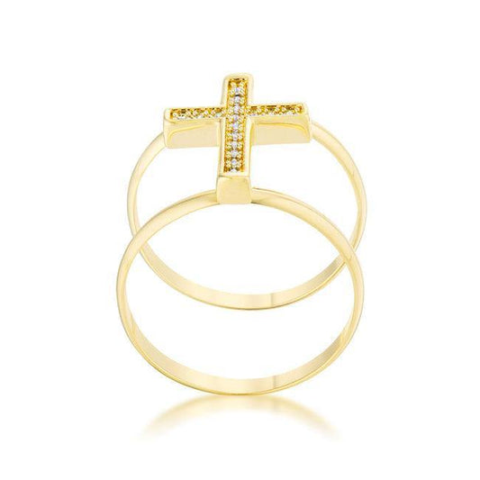 Francis 0.08ct CZ 14k Gold Contemporary Cross Ring - Flyclothing LLC