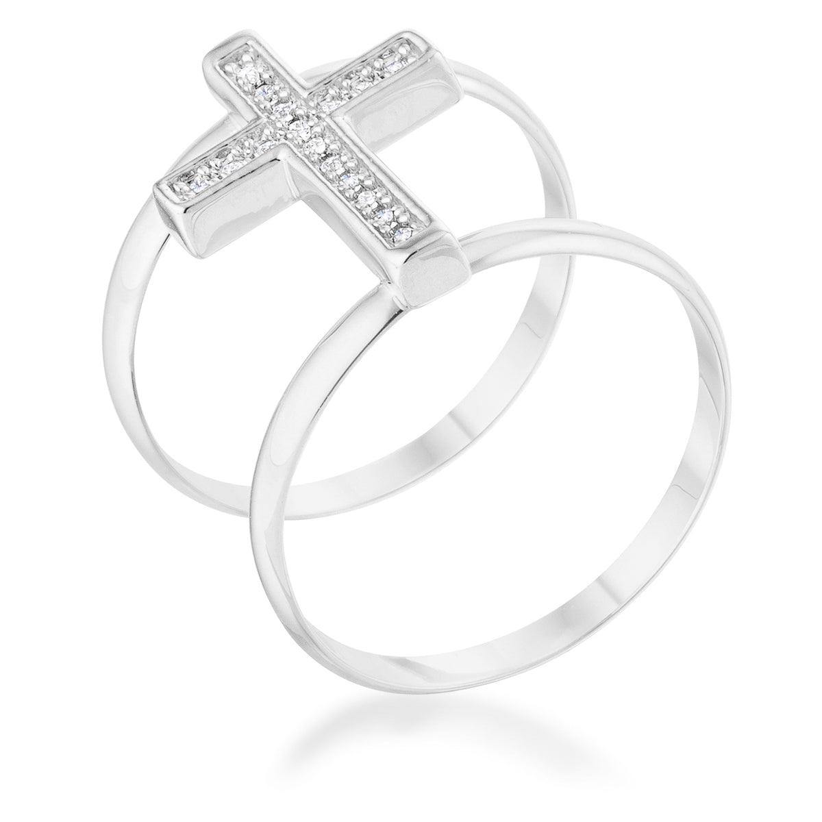 Francis 0.08ct CZ Rhodium Contemporary Cross Ring - Flyclothing LLC