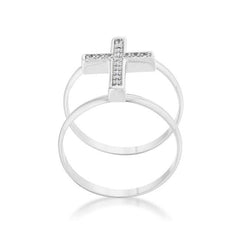 Francis 0.08ct CZ Rhodium Contemporary Cross Ring - Flyclothing LLC