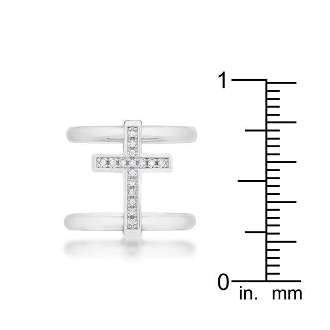 Francis 0.08ct CZ Rhodium Contemporary Cross Ring - Flyclothing LLC