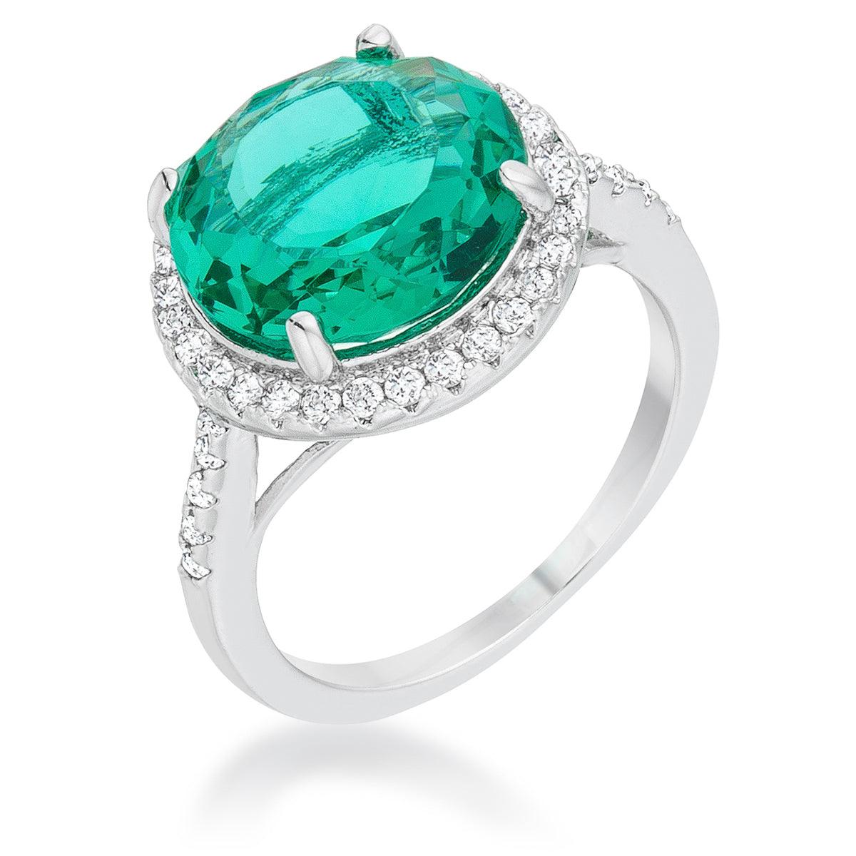 Emie 7.3ct Blue Green CZ Rhodium Classic Ring - Flyclothing LLC