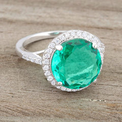 Emie 7.3ct Blue Green CZ Rhodium Classic Ring - JGI