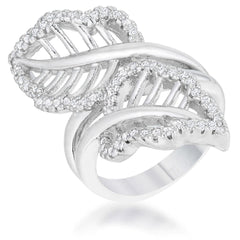 Lina 0.4ct CZ Rhodium Leaf Wrap Ring - Flyclothing LLC