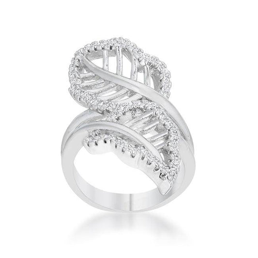 Lina 0.4ct CZ Rhodium Leaf Wrap Ring - Flyclothing LLC