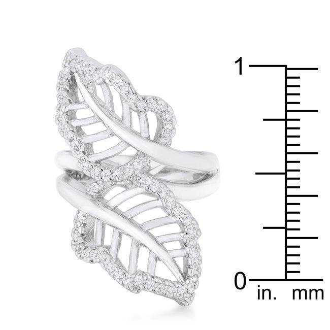 Lina 0.4ct CZ Rhodium Leaf Wrap Ring - Flyclothing LLC