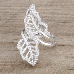 Lina 0.4ct CZ Rhodium Leaf Wrap Ring - Flyclothing LLC