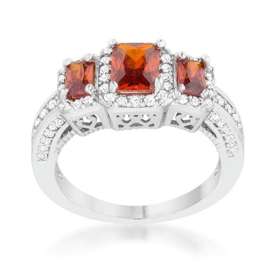 Rita 2.3ct Garnet CZ Rhodium Classic Trio Ring - JGI