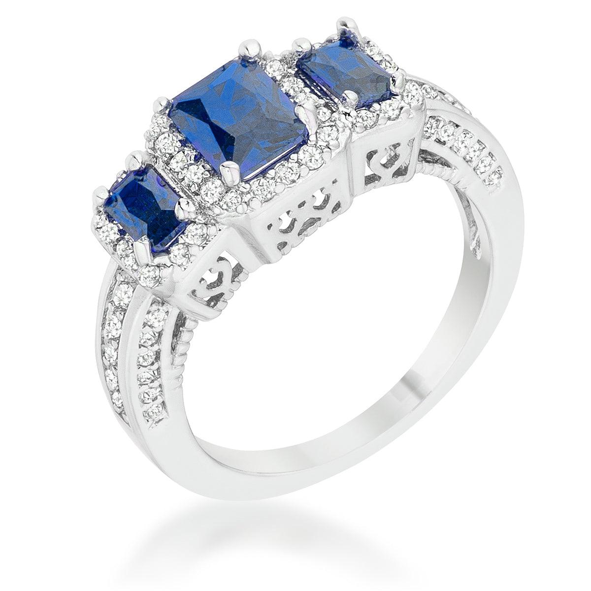 Rita 2.3ct Sapphire CZ Rhodium Classic Trio Ring - JGI