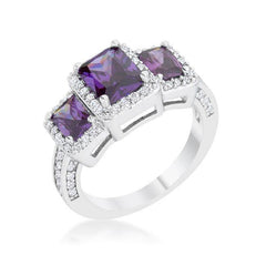 Rita 2.3ct Amethyst CZ Rhodium Classic Trio Ring - JGI