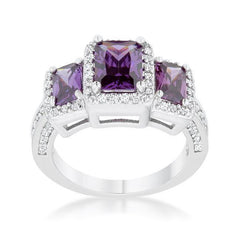 Rita 2.3ct Amethyst CZ Rhodium Classic Trio Ring - JGI