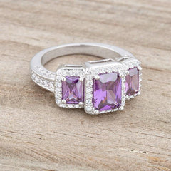 Rita 2.3ct Amethyst CZ Rhodium Classic Trio Ring - JGI