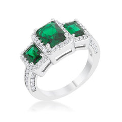 Rita 2.3ct Emerald CZ Rhodium Classic Trio Ring - JGI