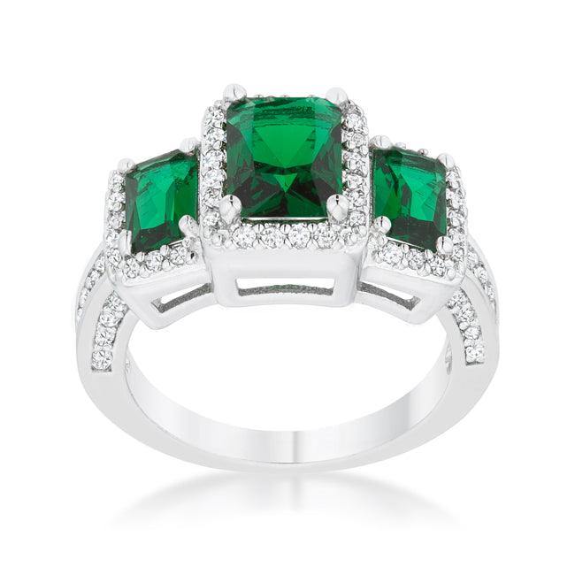 Rita 2.3ct Emerald CZ Rhodium Classic Trio Ring - JGI