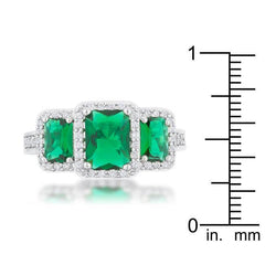 Rita 2.3ct Emerald CZ Rhodium Classic Trio Ring - JGI