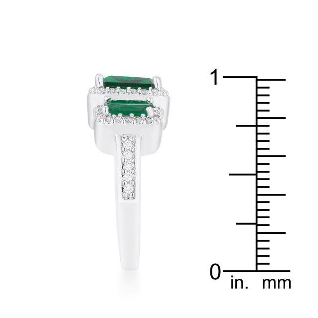 Rita 2.3ct Emerald CZ Rhodium Classic Trio Ring - JGI