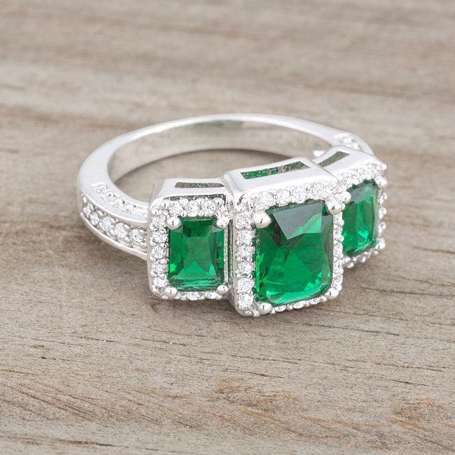 Rita 2.3ct Emerald CZ Rhodium Classic Trio Ring - JGI