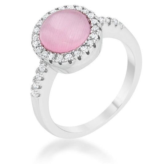 Patricia 0.3ct CZ Pink Cats Eye Rhodium Classic Ring - Flyclothing LLC