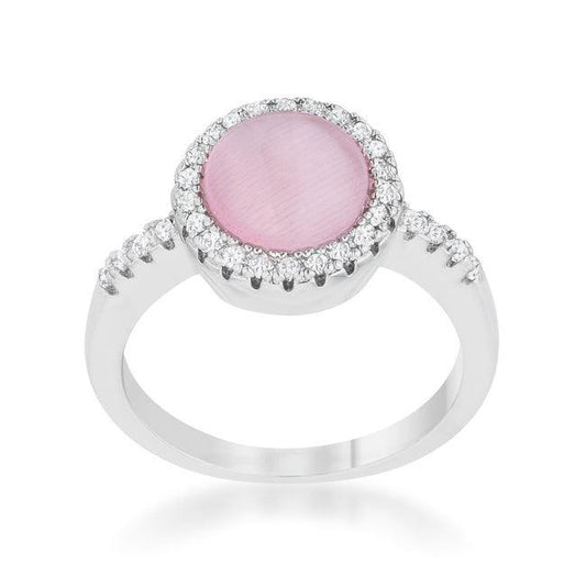 Patricia 0.3ct CZ Pink Cats Eye Rhodium Classic Ring - Flyclothing LLC