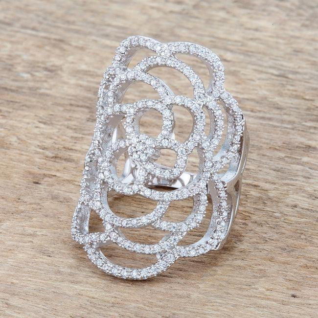 Rosa 1.25ct CZ Rhodium Filigree Cocktail Ring - JGI