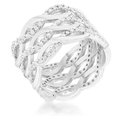 Contemporary 0.88ct CZ Rhodium Twist Wide Cocktail Ring - JGI