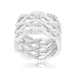 Contemporary 0.88ct CZ Rhodium Twist Wide Cocktail Ring - JGI