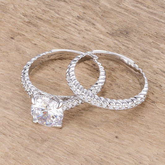 2.1Ct Rhodium Plated Baroque Style Wedding Set - Flyclothing LLC