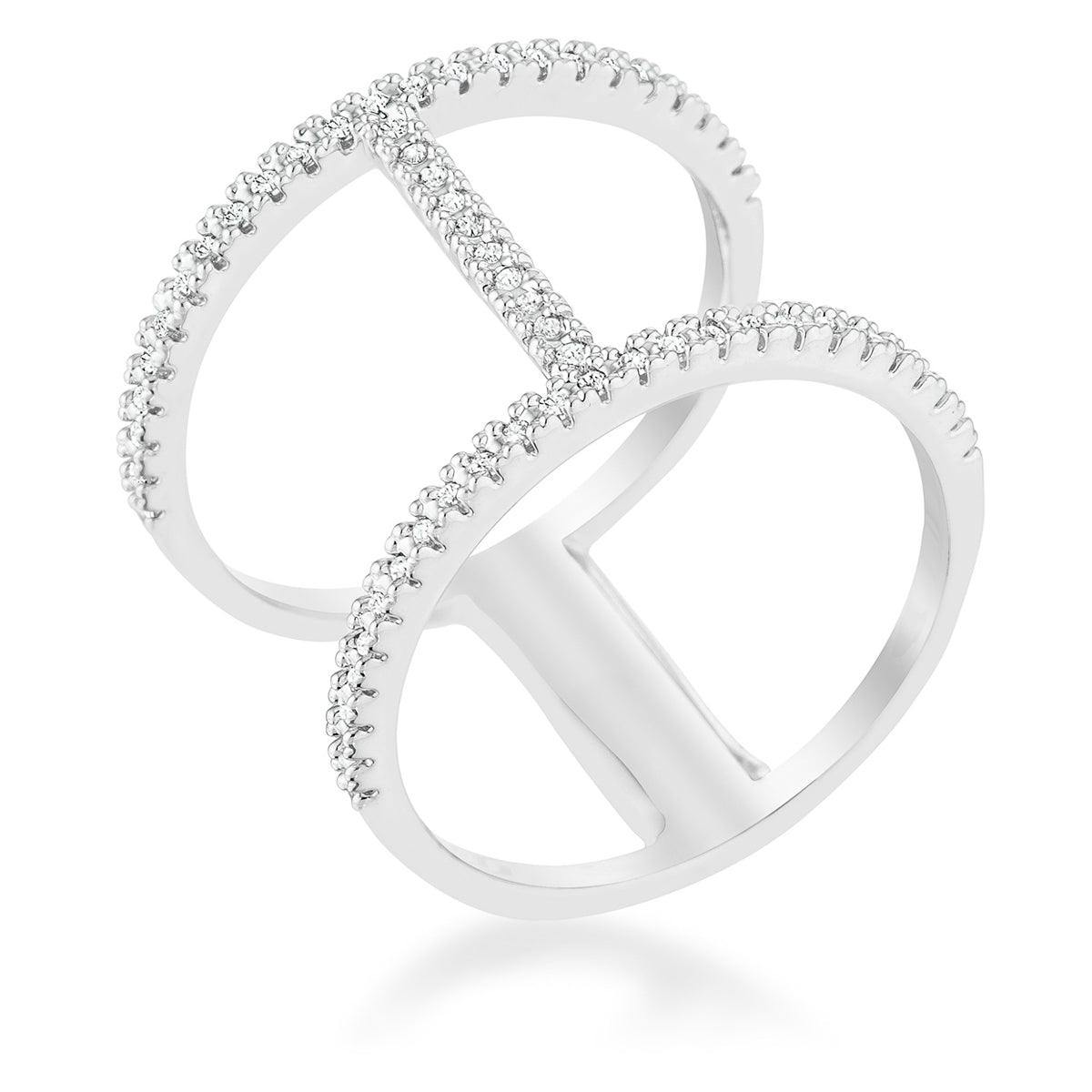 Christina 0.3ct CZ Rhodium Open Contemporary Wide Ring - JGI