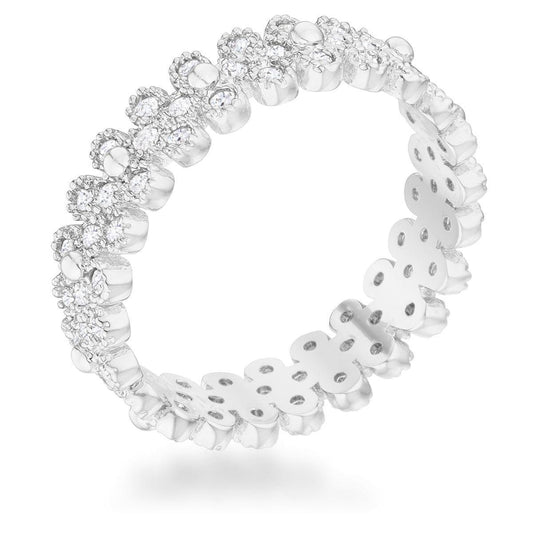 Clara 1ct CZ Rhodium Textured Bezel Set Eternity Ring - JGI