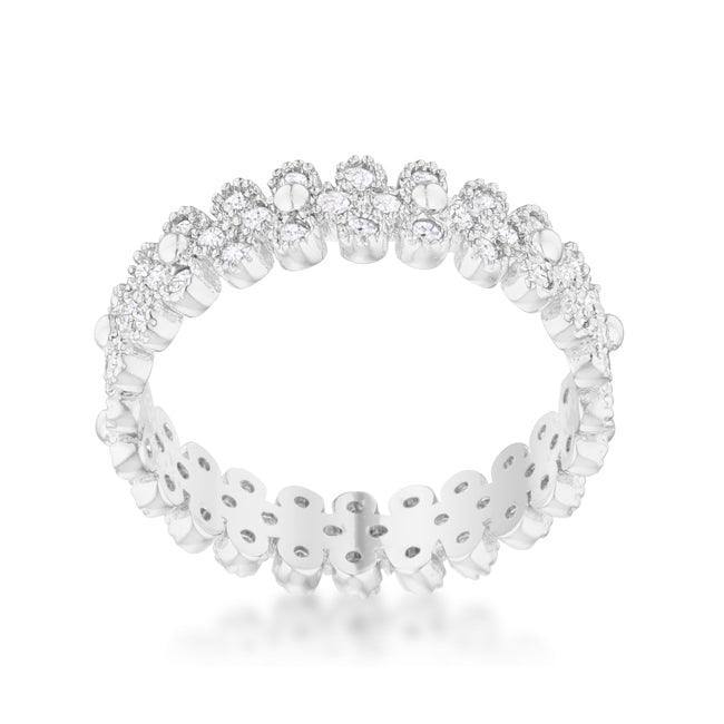 Clara 1ct CZ Rhodium Textured Bezel Set Eternity Ring - JGI