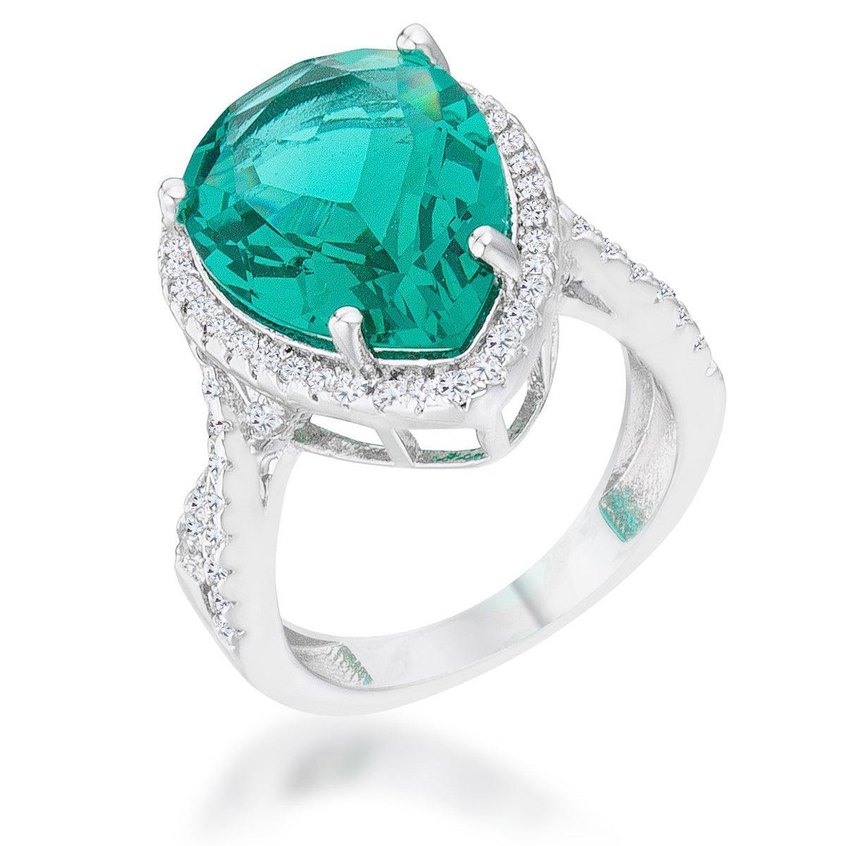 Laura 9.9ct Blue Green CZ Rhodium Classic Teardrop Ring - Flyclothing LLC