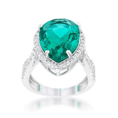 Laura 9.9ct Blue Green CZ Rhodium Classic Teardrop Ring - Flyclothing LLC