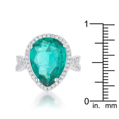 Laura 9.9ct Blue Green CZ Rhodium Classic Teardrop Ring - Flyclothing LLC