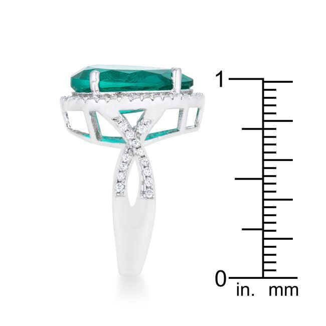 Laura 9.9ct Blue Green CZ Rhodium Classic Teardrop Ring - Flyclothing LLC