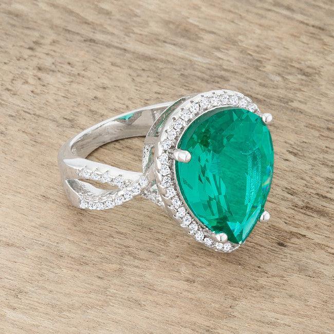 Laura 9.9ct Blue Green CZ Rhodium Classic Teardrop Ring - Flyclothing LLC