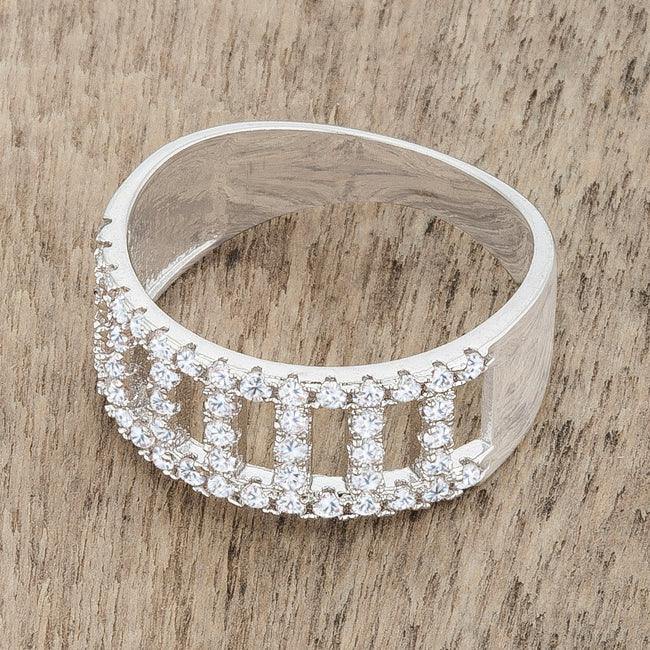 Rey 0.5ct CZ Rhodium Contemporary Band Ring - JGI