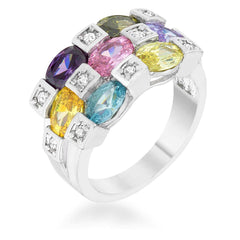 Mina 3.1ct Multicolor CZ Rhodium Cocktail Ring - Flyclothing LLC