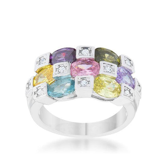 Mina 3.1ct Multicolor CZ Rhodium Cocktail Ring - Flyclothing LLC